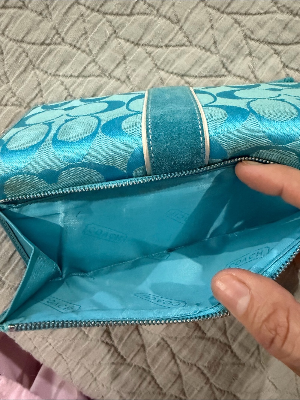 Coach Turquoise Signature Continental Wallet Set Y2K - Picture 4 of 7